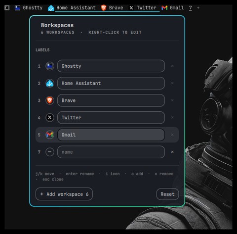 Screenshot of Omarchy Workspace Labels